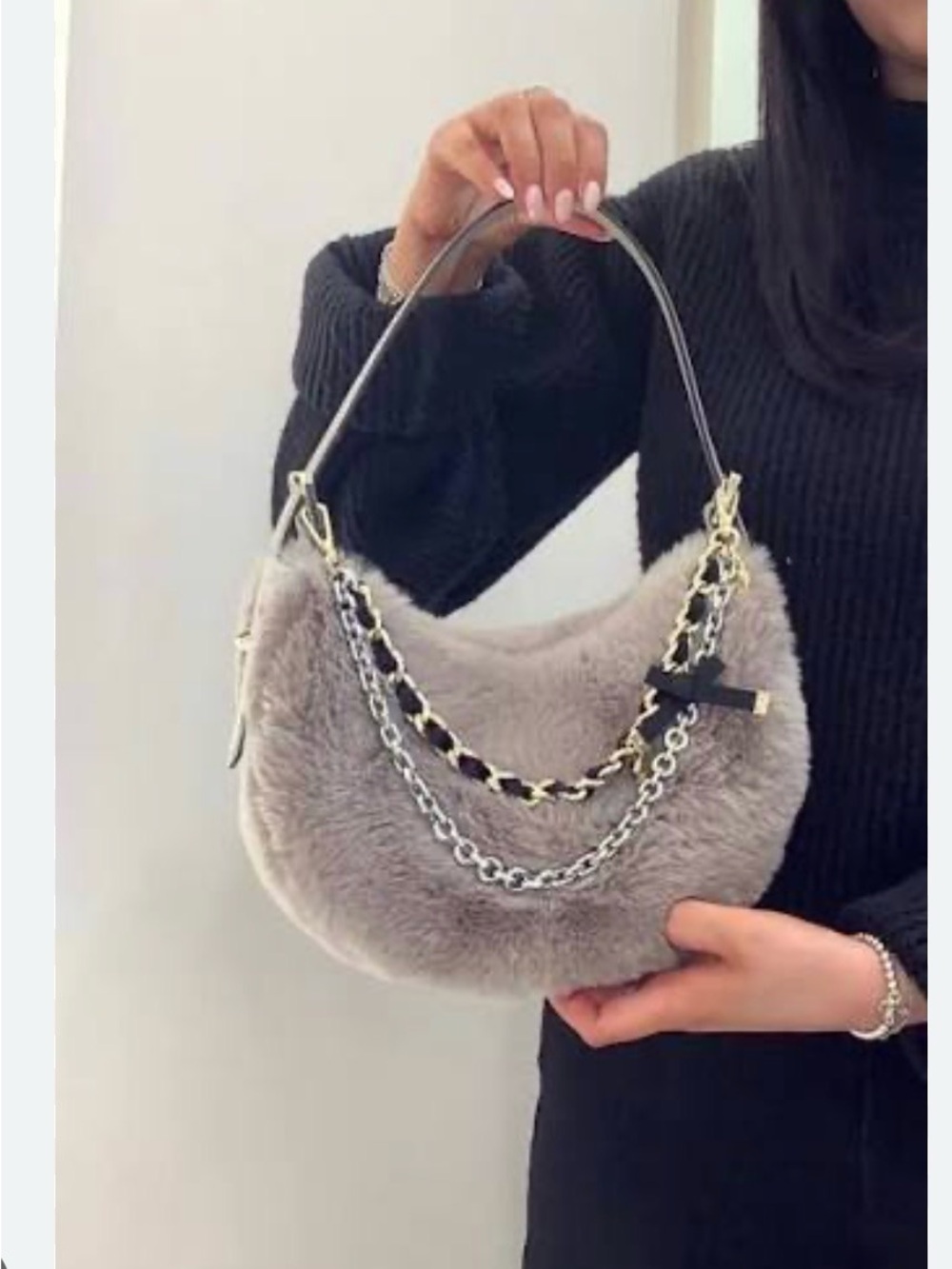 NWT Kate Spade Nova Faux Fur Shoulder Bag - Gray - Picture 4 of 8